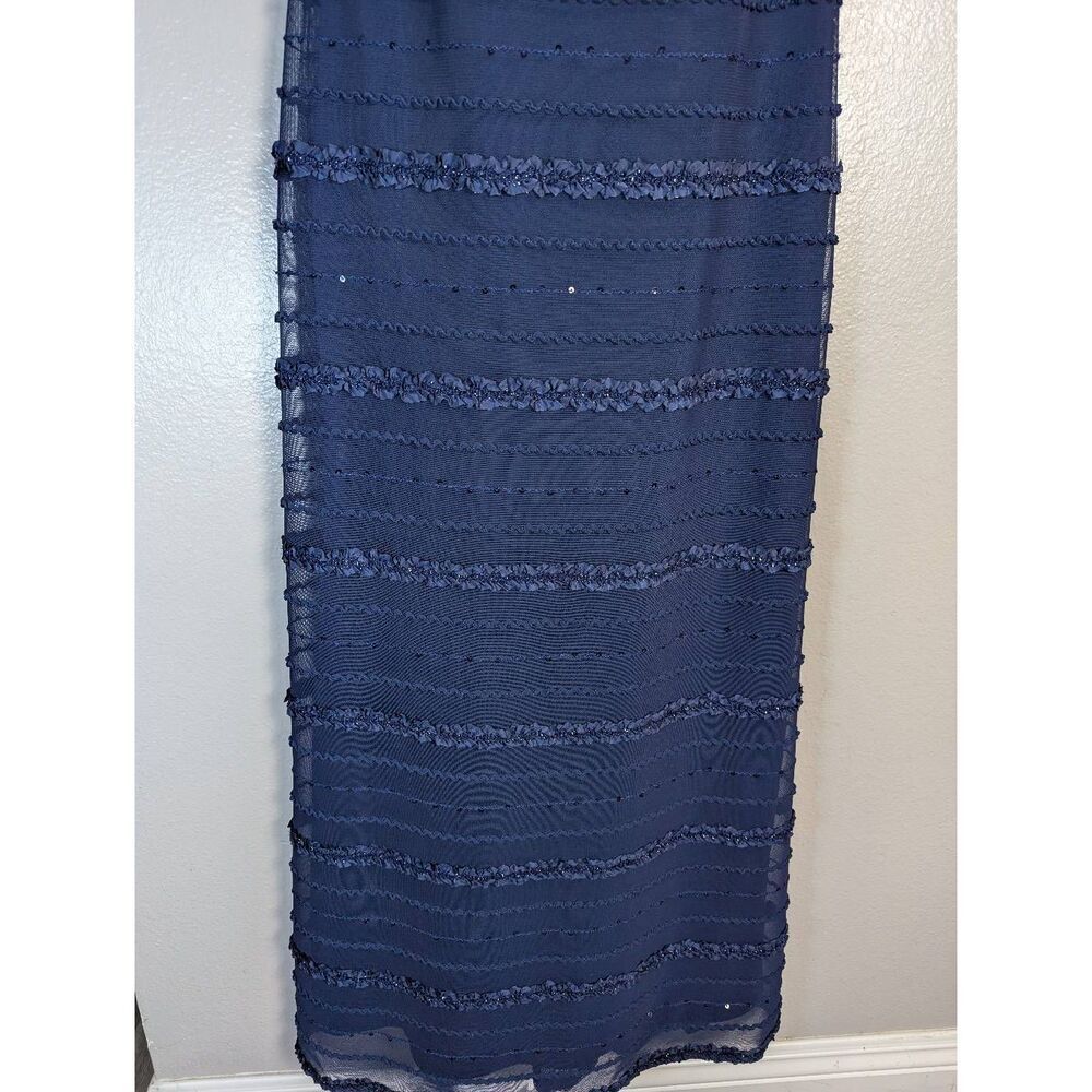 Y2K JS Collections Navy blue sequin & ruffle mesh spaghetti strap maxi dress 10 - Picture 6 of 9